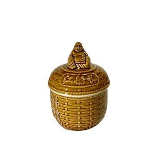 Buddah Ceramic Bowl with Lid, 5.5” Tall.